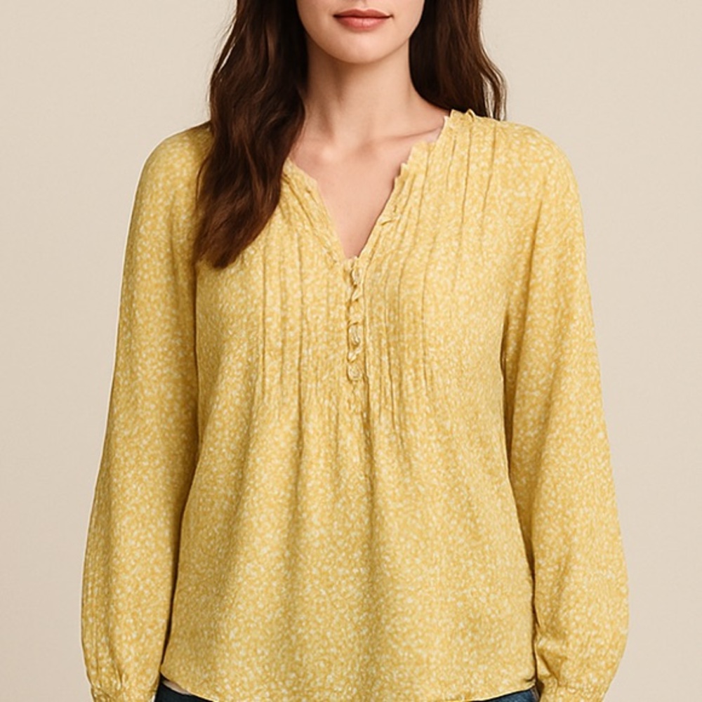 St. John’s Bay Mustard Yellow and Cream Sheer Blouse- 1X